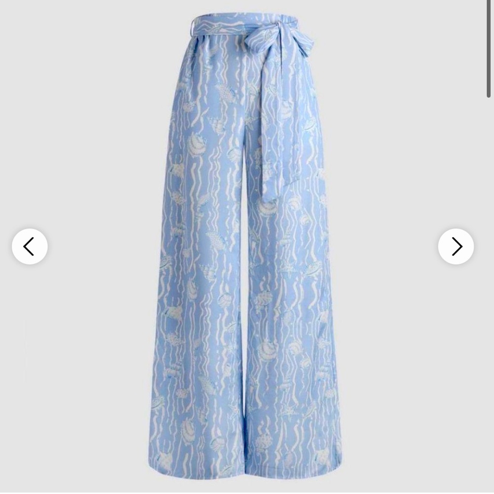 Cider Ocean World Wide Leg Pants | Blue & White Flowy Vacation Pants